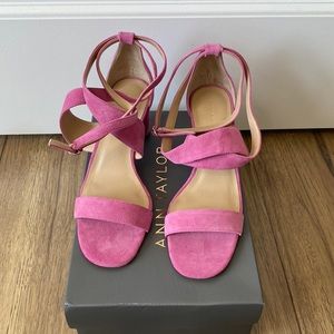 Ann Taylor pink leather wrap heels size 8